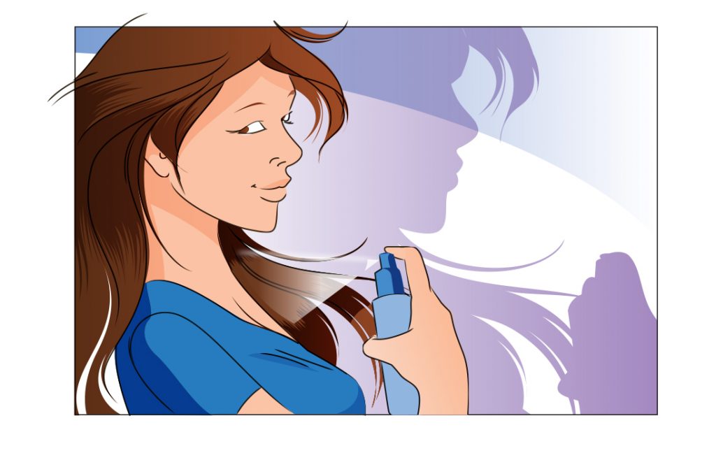 young woman spraying deodorant | Tiny Mushroom